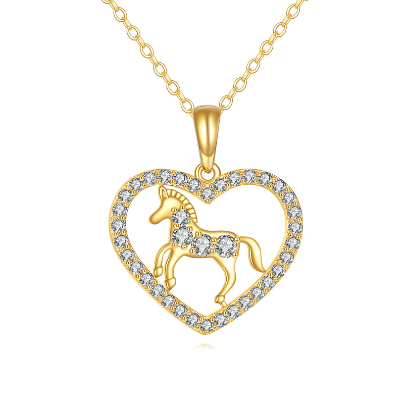 Collier pendentif cheval et cœur en or 10K avec moissanite-19