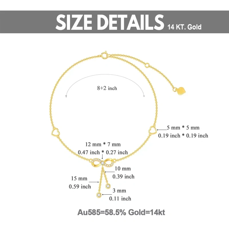 14K Gold Moissanit Unendlichkeitssymbol Einlagiges Fußkettchen-5