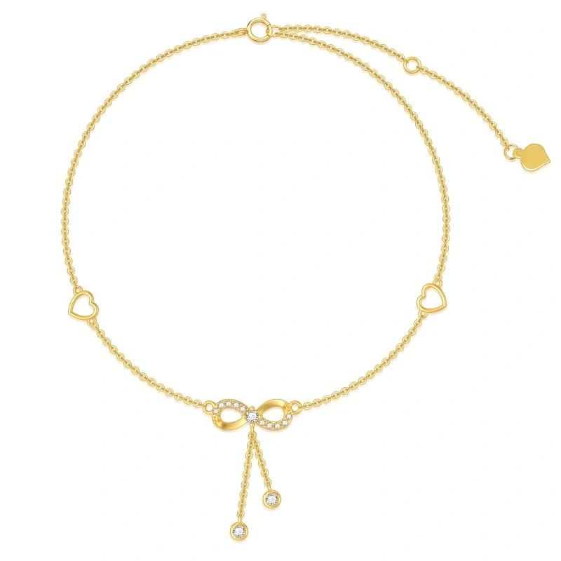 14K Gold Moissanit Unendlichkeitssymbol Einlagiges Fußkettchen-1