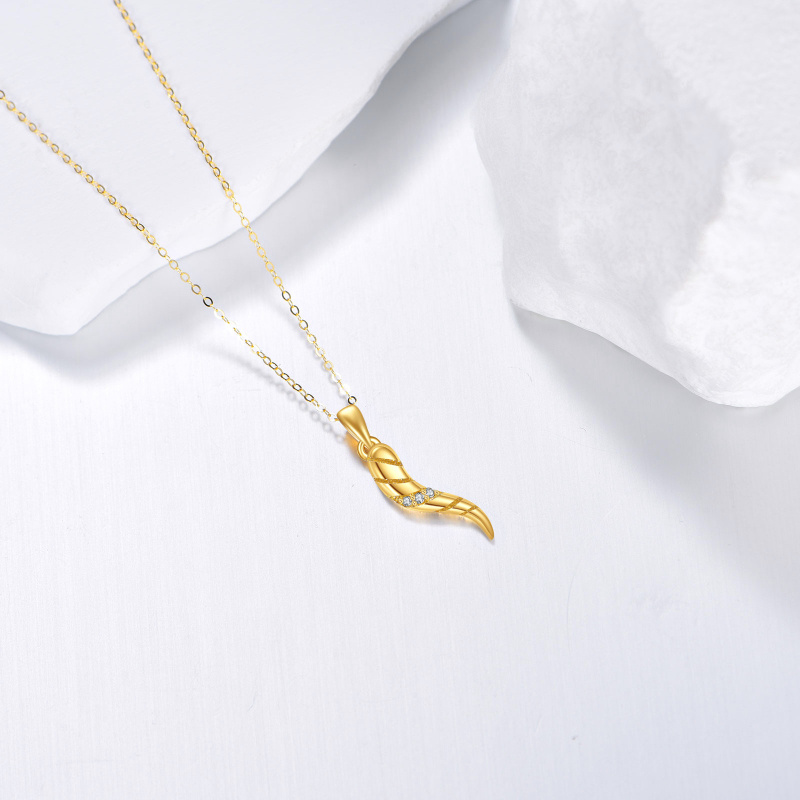 18K Gold Moissanite Italian Horn Pendant Necklace-3