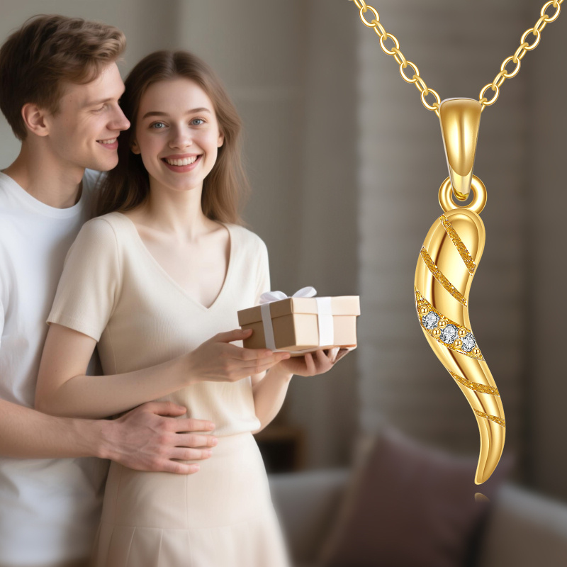 18K Gold Moissanite Italian Horn Pendant Necklace-5