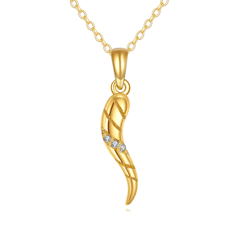 18K Gold Moissanite Italian Horn Pendant Necklace-1
