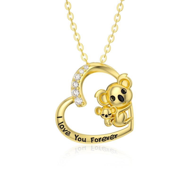 Collar con colgante de koala y corazón de moissanita en oro de 10 quilates-1