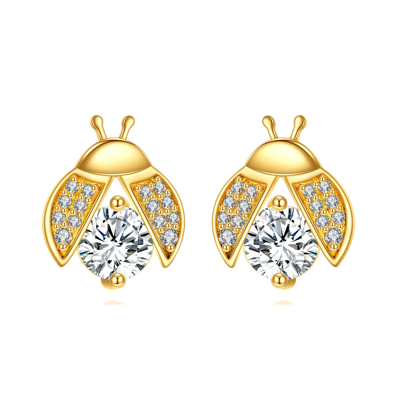 10K Gold Moissanite Ladybug Stud Earrings-1