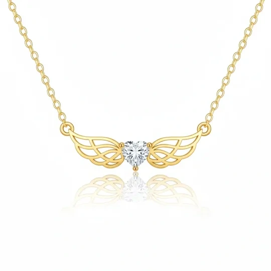 10K Gold Moissanite Mama & Angel Wing Pendant Necklace
