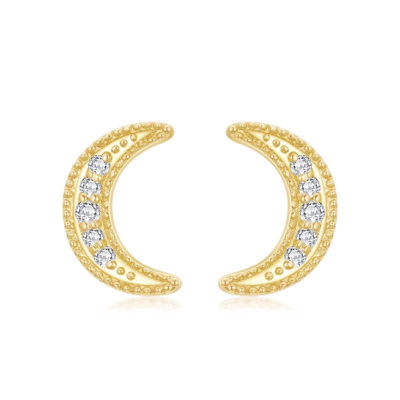 Pendientes de botón de luna con moissanita en oro de 10 quilates-1