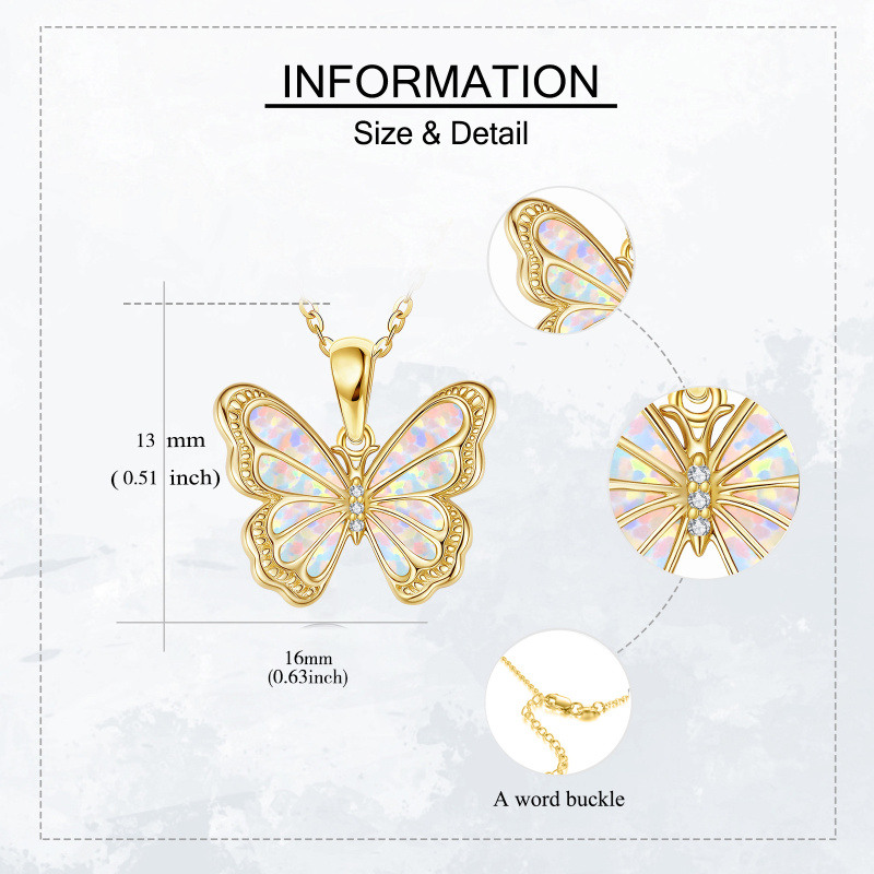 14K Gold Moissanite & Opal Butterfly Pendant Necklace-5