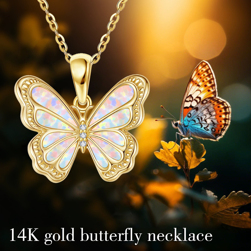 14K Gold Moissanite & Opal Butterfly Pendant Necklace-6