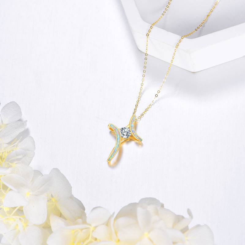 18K Gold Moissanite & Opal Cross Pendant Necklace-4