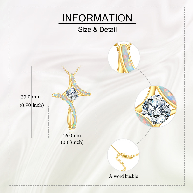 18K Gold Moissanite & Opal Cross Pendant Necklace-5