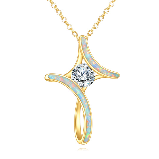 Collier pendentif en or 10K avec moissanite et croix en opale
