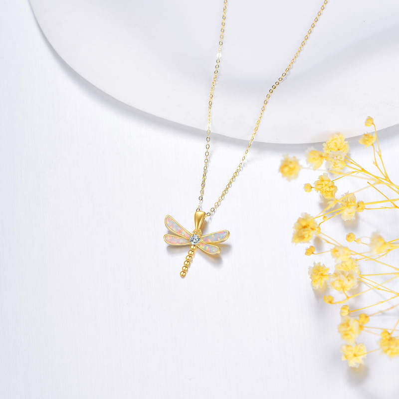 10K Gold Moissanite & Opal Dragonfly Pendant Necklace-4