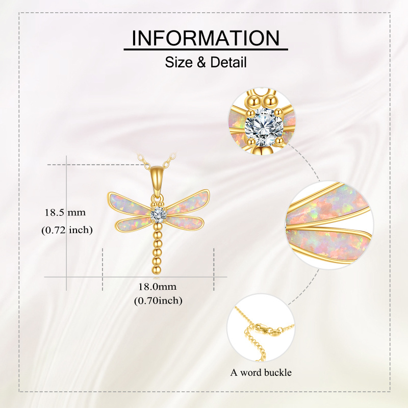 10K Gold Moissanite & Opal Dragonfly Pendant Necklace-5