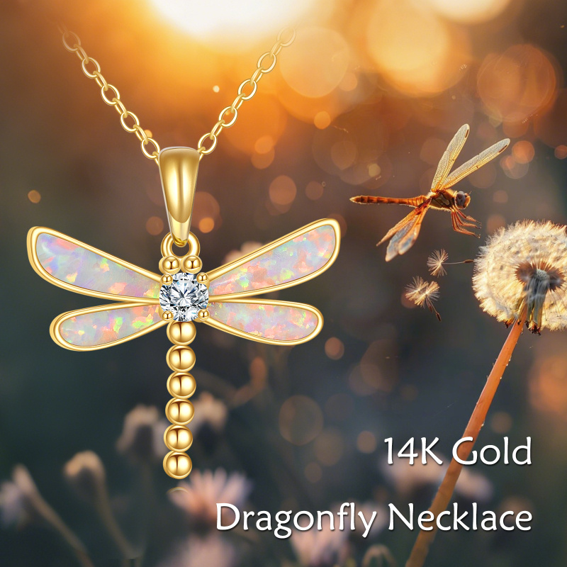 10K Gold Moissanite & Opal Dragonfly Pendant Necklace-6