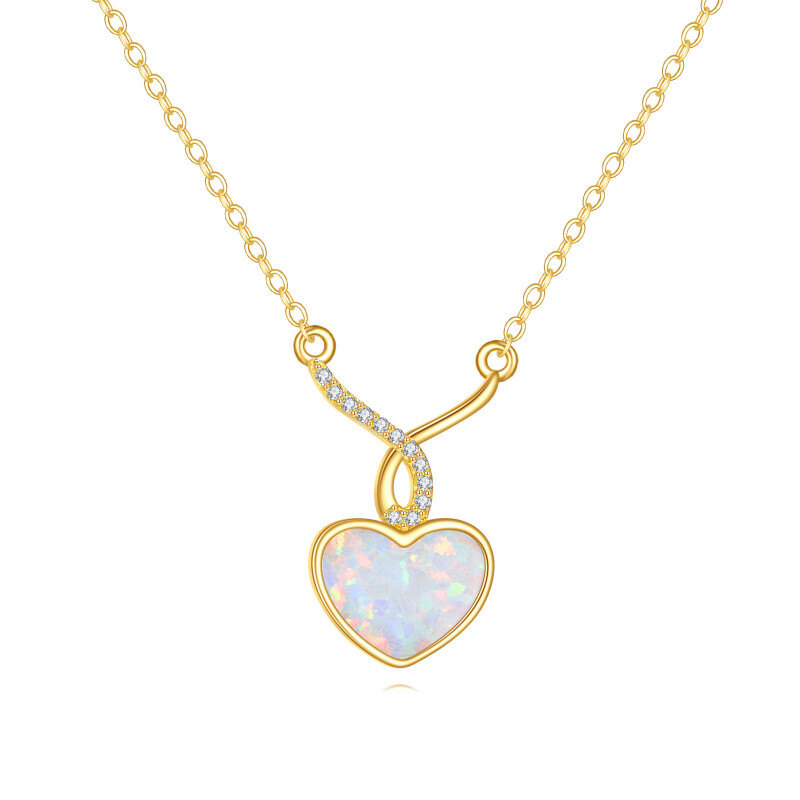 Collier pendentif cœur en or 18 carats, moissanite et opale-1