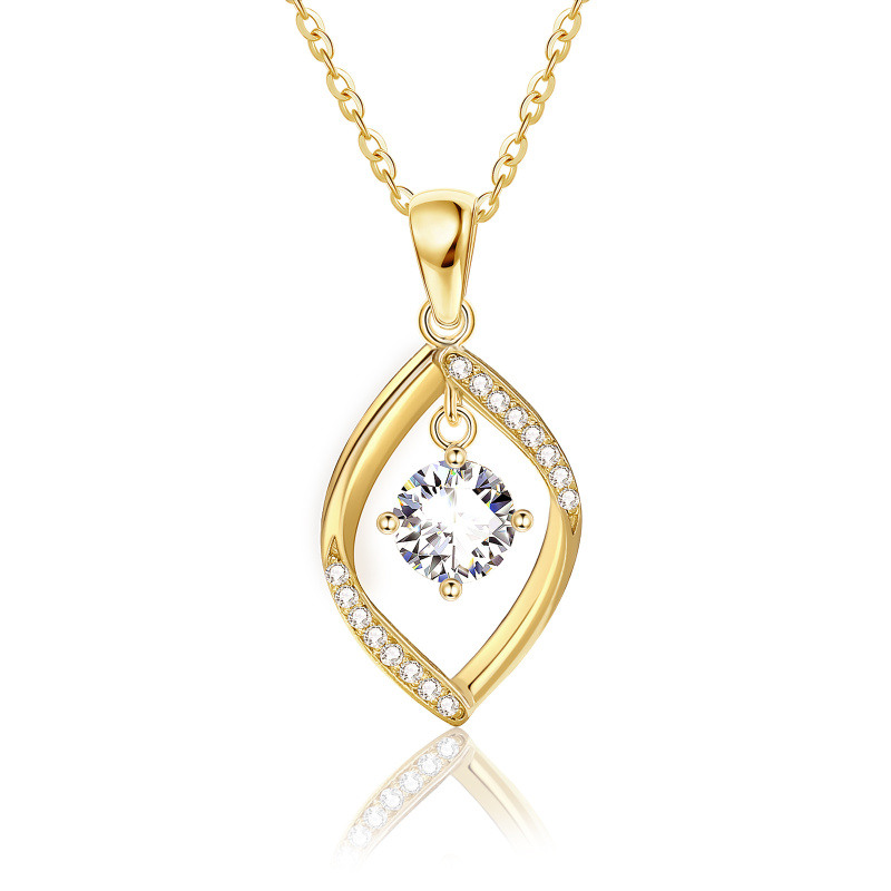 18K Gold Moissanite Oval Shaped Pendant Necklace-1