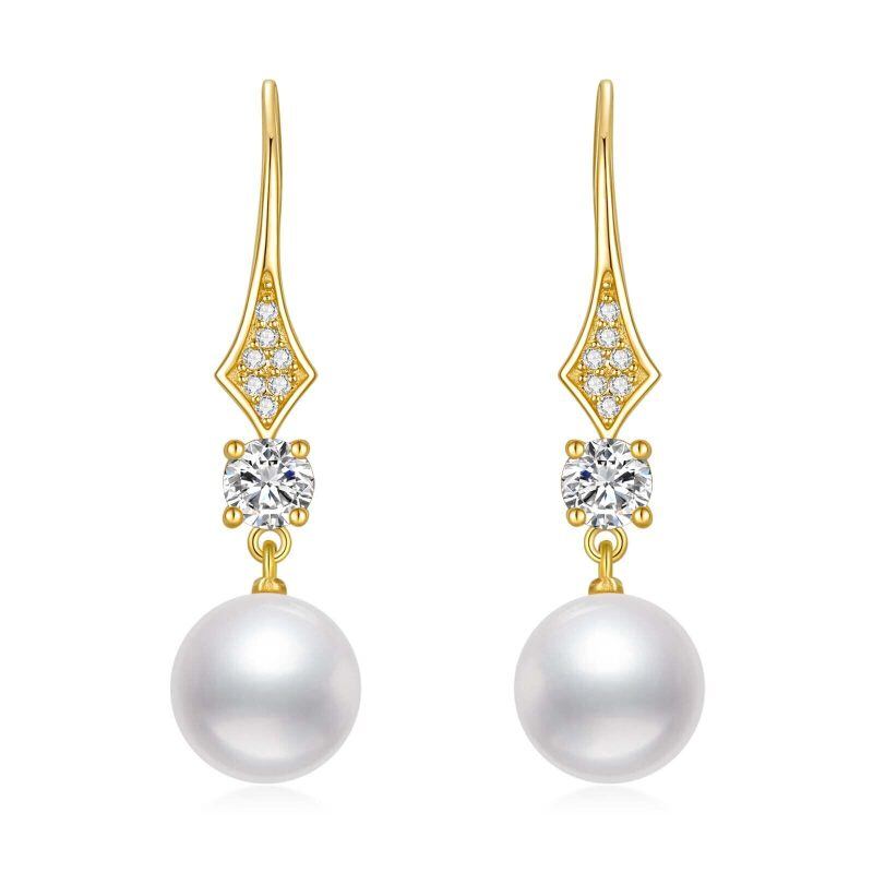 Boucles d'oreilles pendantes en or 14 carats, moissanite et perles-1