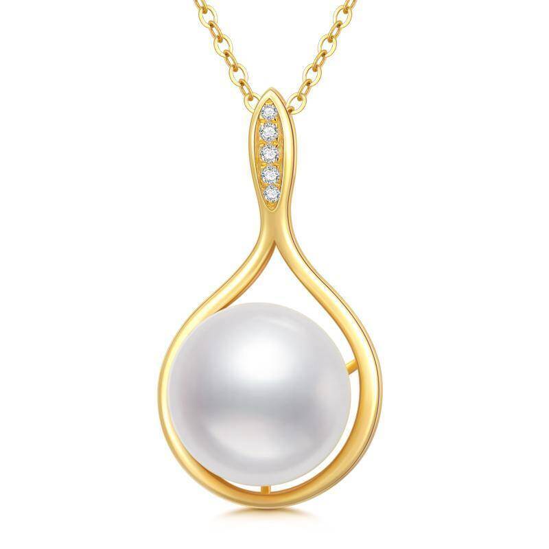 Collar con colgante en forma de gota de oro de 18 quilates con moissanita y perla-1