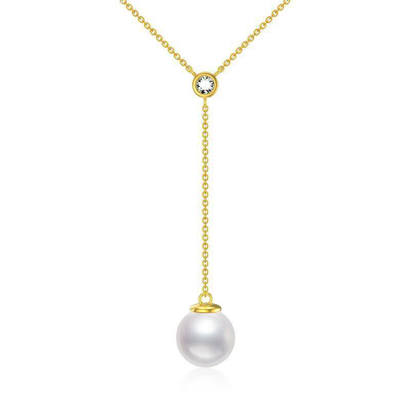 Collar en Y no ajustable de oro de 14 quilates con moissanita y perlas-1
