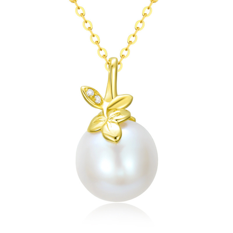 Collier pendentif en or 10 carats, moissanite et perle-1