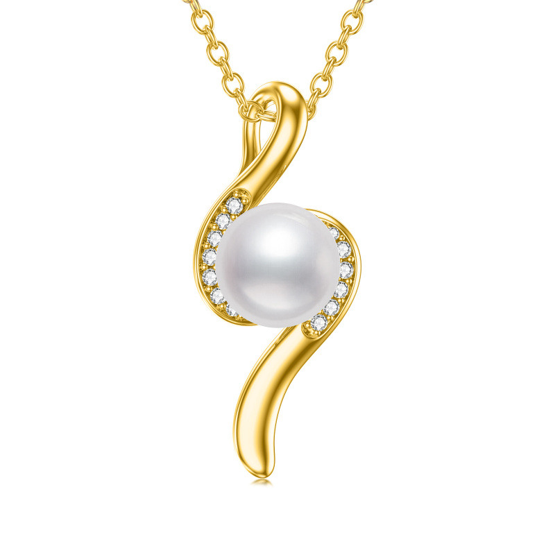 10K Gold Moissanite & Pearl Round Pendant Necklace-1