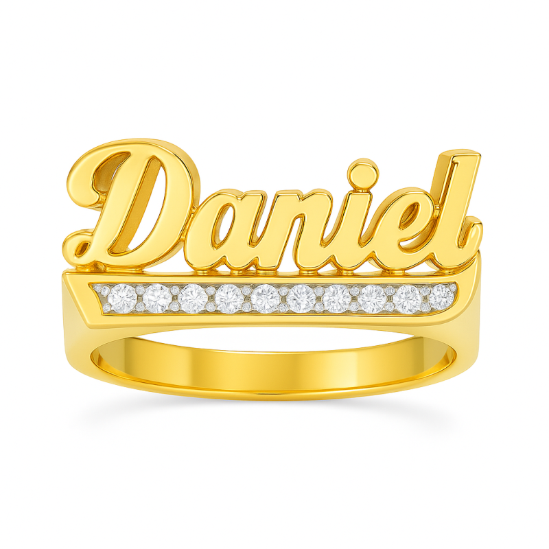 10K Gold Moissanite Personalized Classic Name & Engravable Men's Band for Men-19