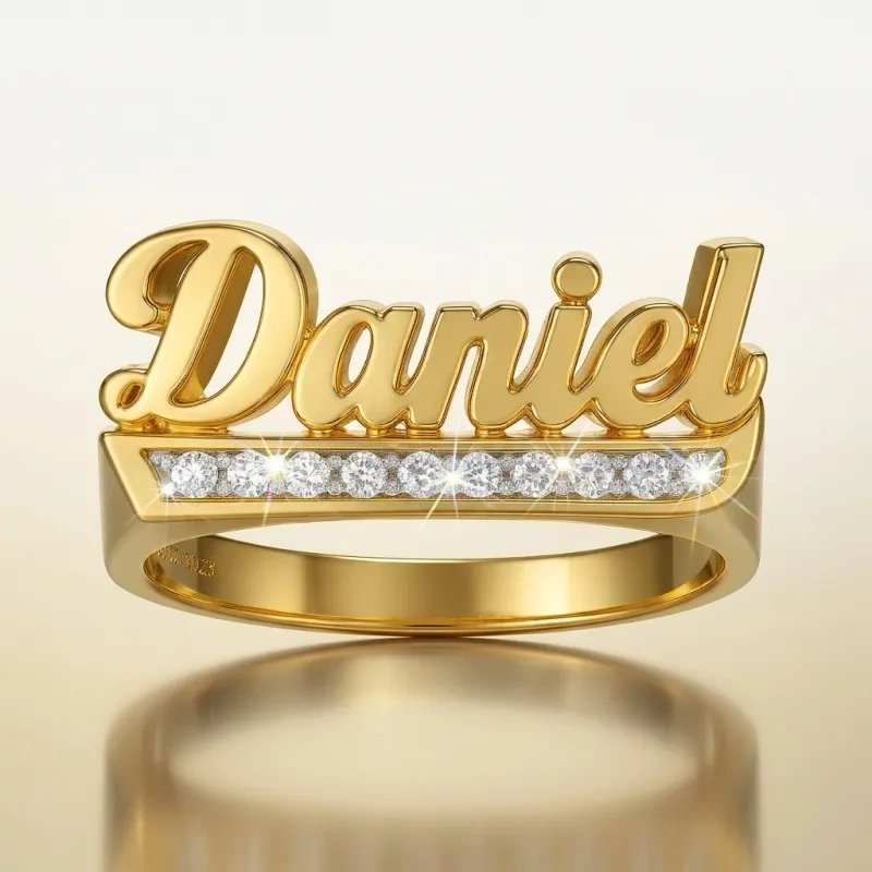 18K Gold Moissanite Personalized Classic Name & Engravable Men's Band for Men-3