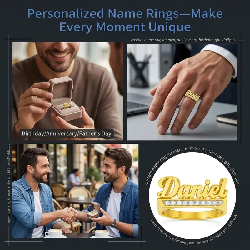 18K Gold Moissanite Personalized Classic Name & Engravable Men's Band for Men-4