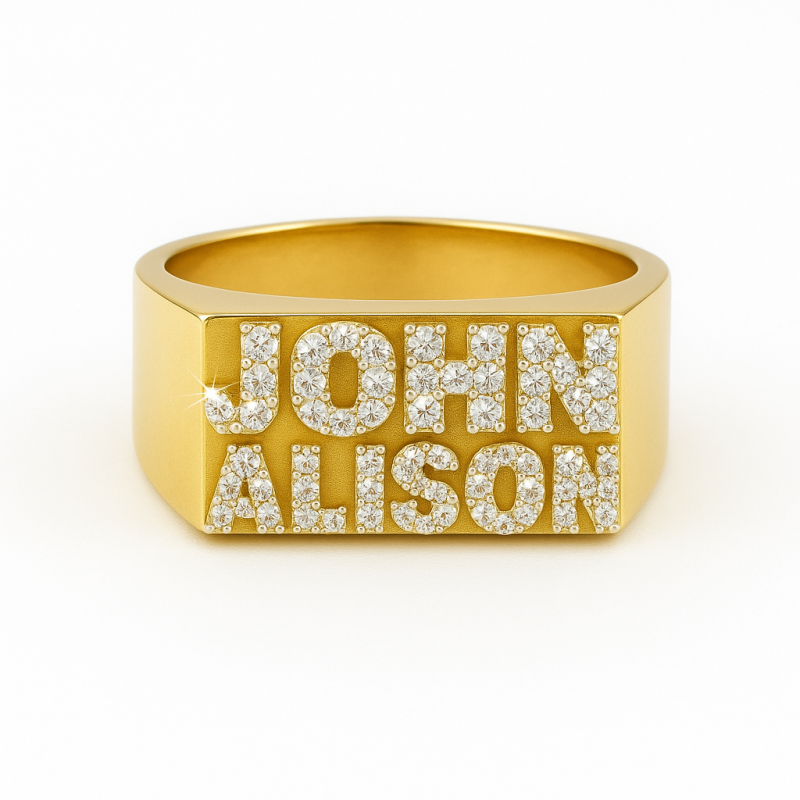 10K Gold Moissanite Personalized Classic Name Men's Band for Men-16