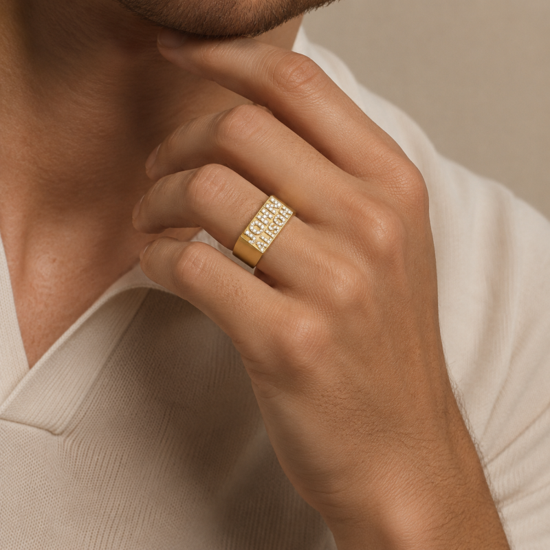 18K Gold Moissanite Personalized Classic Name Men's Band for Men-2