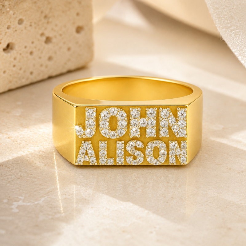 18K Gold Moissanite Personalized Classic Name Men's Band for Men-3