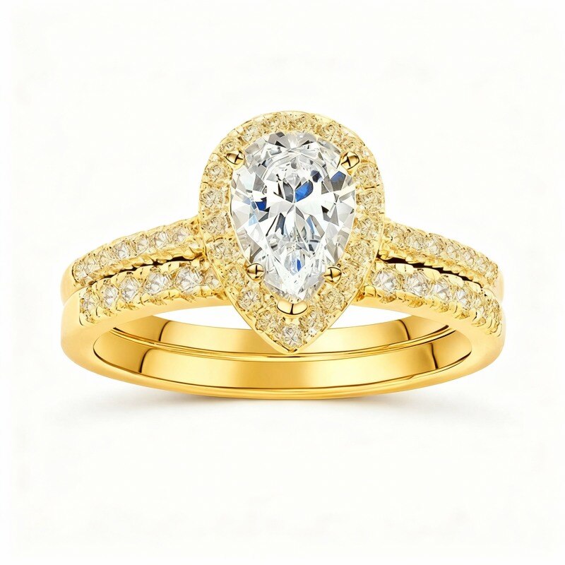 Bague de mariage en or 10 carats avec gravure personnalisée en moissanite et moissanite-1