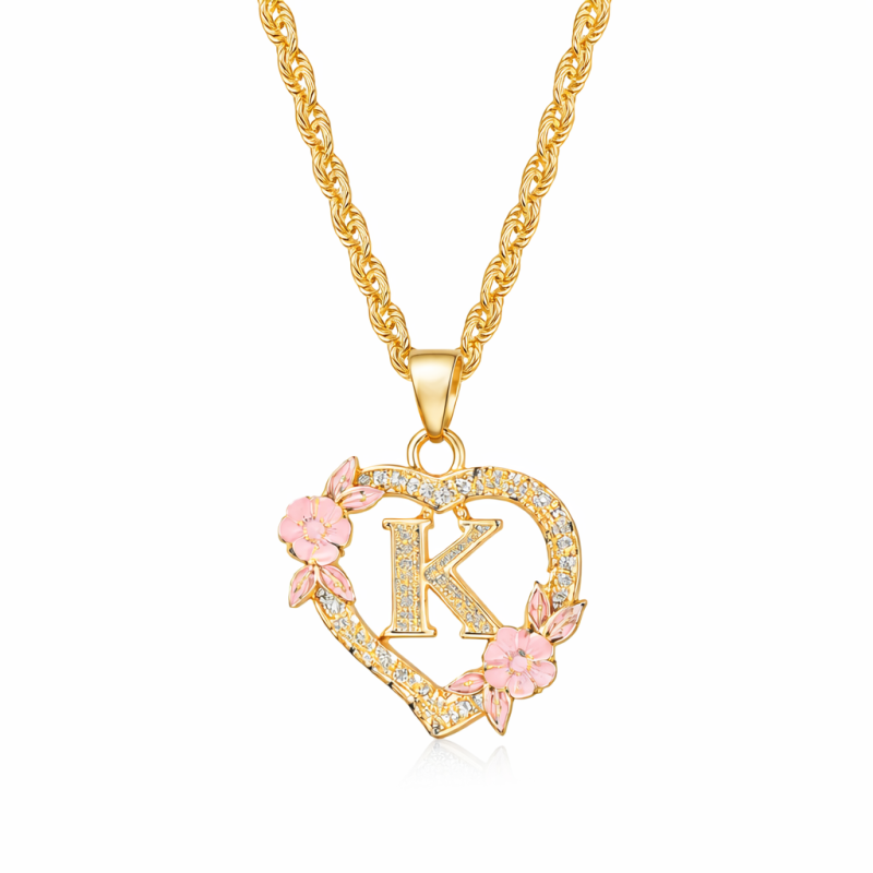 10K Gold Moissanite Personalized Initial Letter & Heart Pendant Charms with Initial Letter A-Z-3