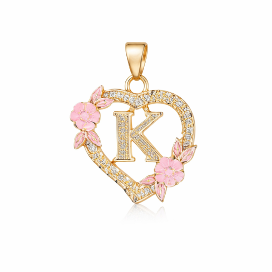 10K Gold Moissanite Personalized Initial Letter & Heart Pendant Charms with Initial Letter A-Z