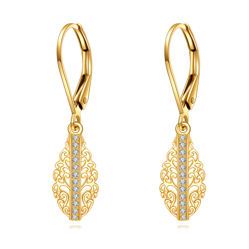 Pendientes colgantes de plumeria con moissanita y oro de 18 quilates-1