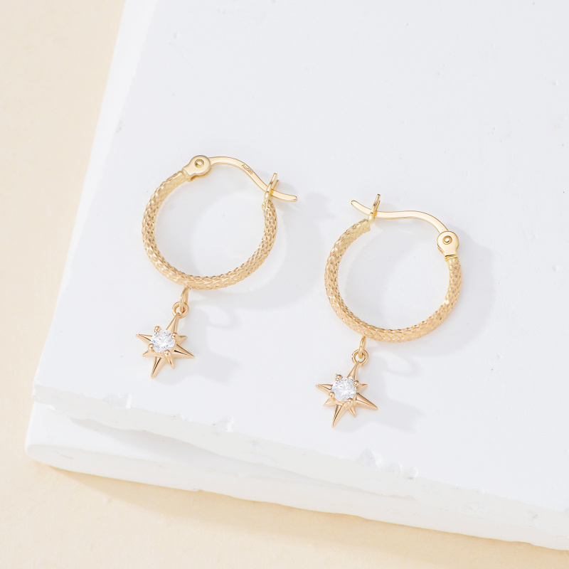 14K Gold Moissanite Polaris Hoop Earrings-3