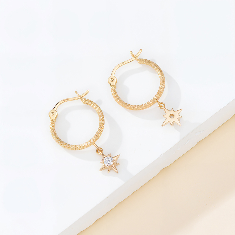 14K Gold Moissanite Polaris Hoop Earrings-4