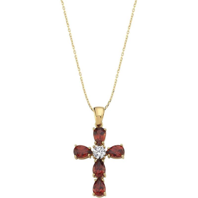 14K Gold Moissanite Ruby Cross Pendant Necklace-1