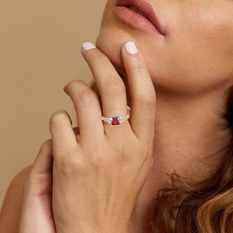 14K Gold Moissanite & Ruby Engagement Ring-2
