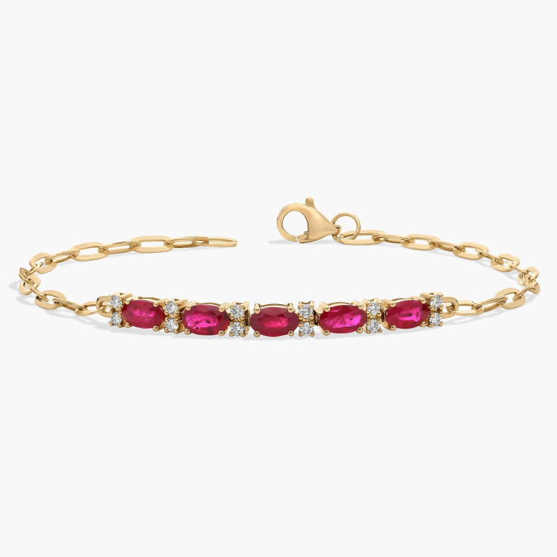 Bracelet trombone en or 14 carats, moissanite et rubis-1