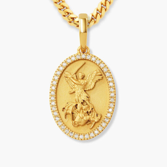 10K Gold Moissanite Saint Michael Pendant Necklace for Men