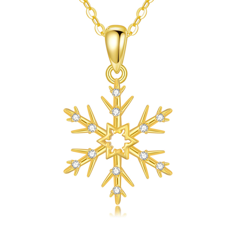 Collar con colgante de copo de nieve de moissanita en oro de 14 quilates-1