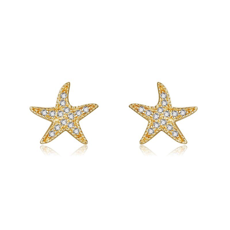 Pendientes de botón de estrella de mar con moissanita y oro de 14 quilates-1