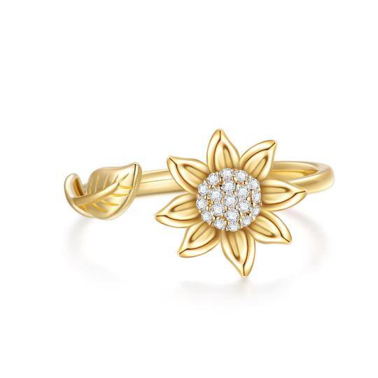 Anel Aberto de Girassol em Ouro 10K com Moissanita — Presente de Joia para Mulheres