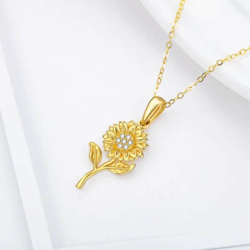 Collier pendentif tournesol en or 10K Moissanite-4