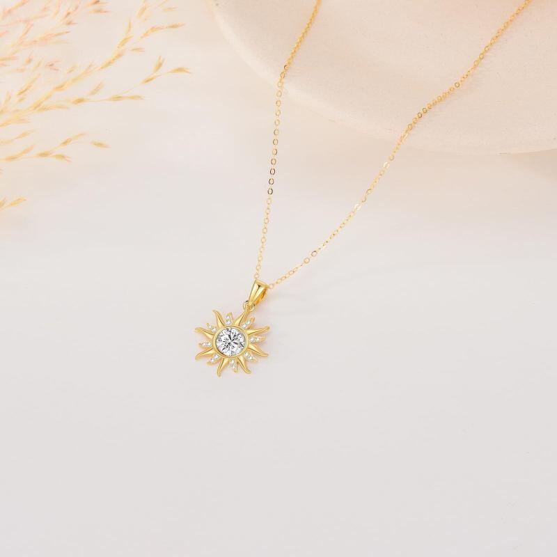 18K Gold Moissanite Sun Pendant Necklace-5