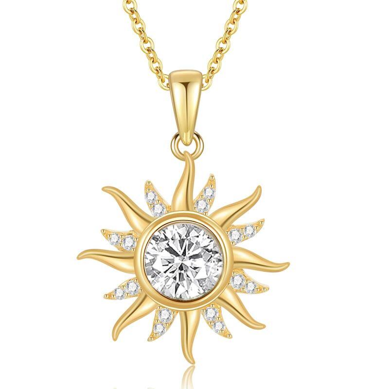 18K Gold Moissanite Sun Pendant Necklace-1