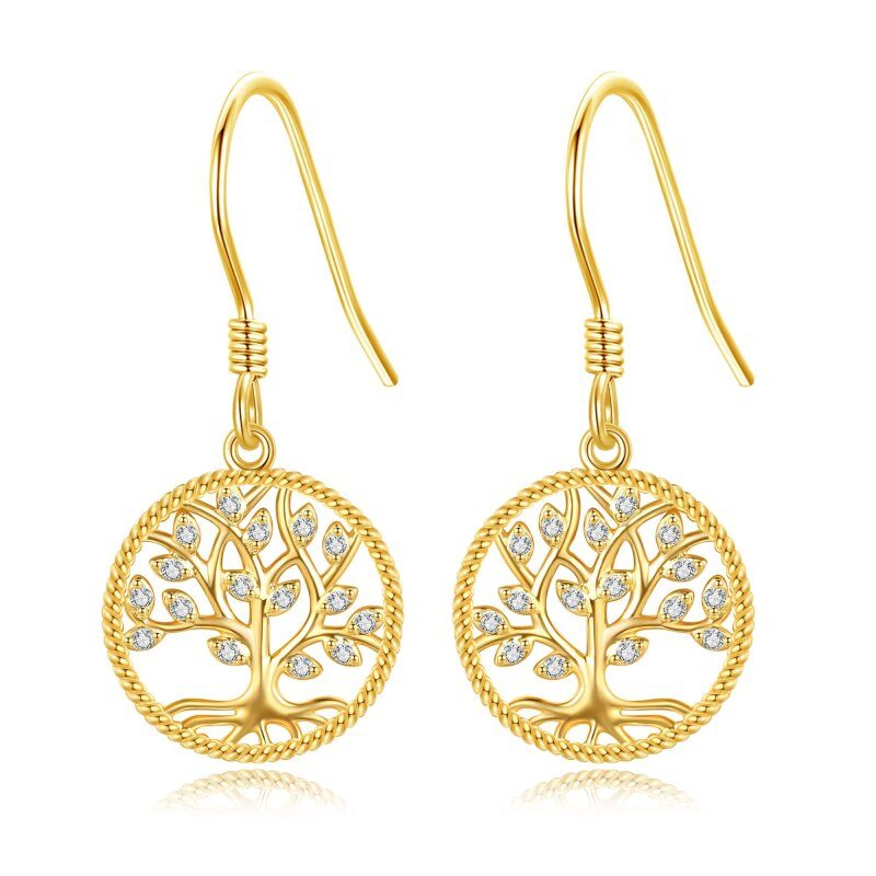Ohrhänger aus 14-karätigem Gold mit Moissanit-Motiv „Baum des Lebens“-1