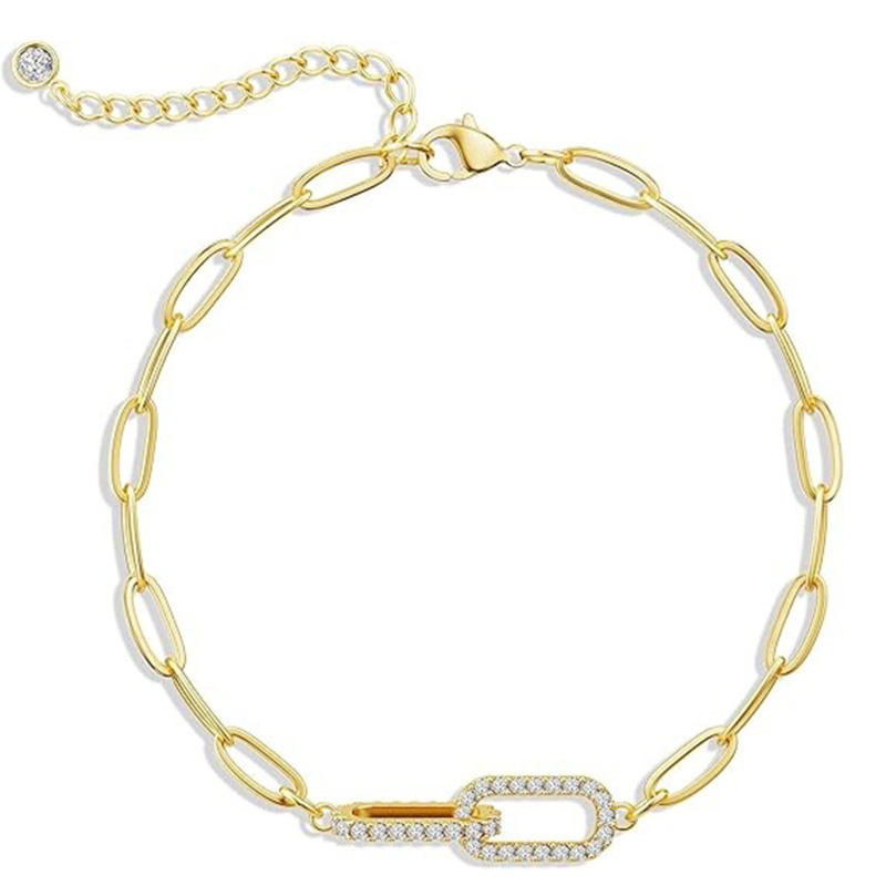 Bracelet trombone tendance en or 18 carats et moissanite, inaltérable-1