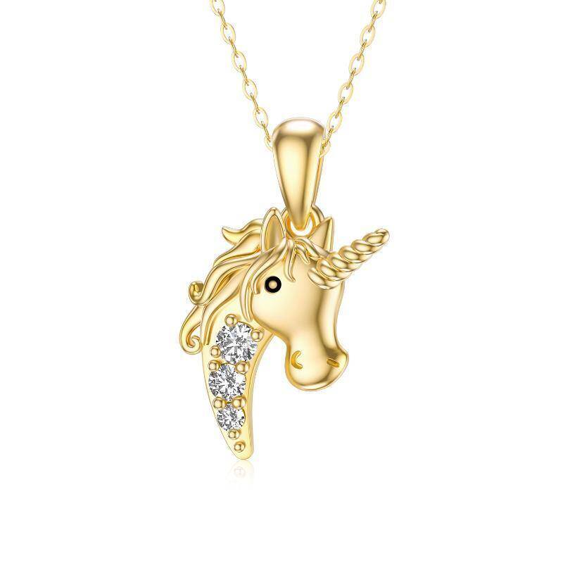 Halskette mit Einhorn-Anhänger aus 14-karätigem Gold und Moissanit-1